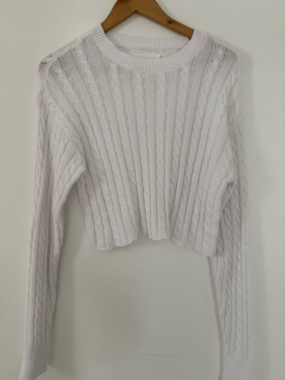 aerie Cream Cable Knit Crew Sweater